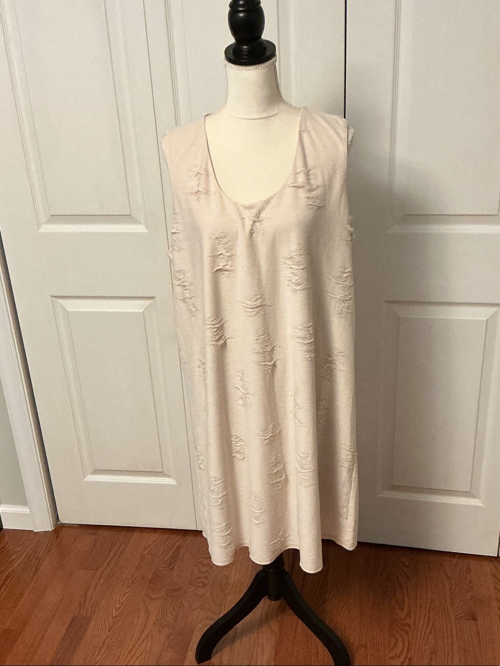RACHEL Rachel Roy Sleeveless Distressed Midi Dress in Light Beige